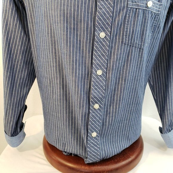 Paper Denim Cloth Mens Shirt Button Up Size Medium Stripe Contrast Cuff PDC - Picture 6 of 9